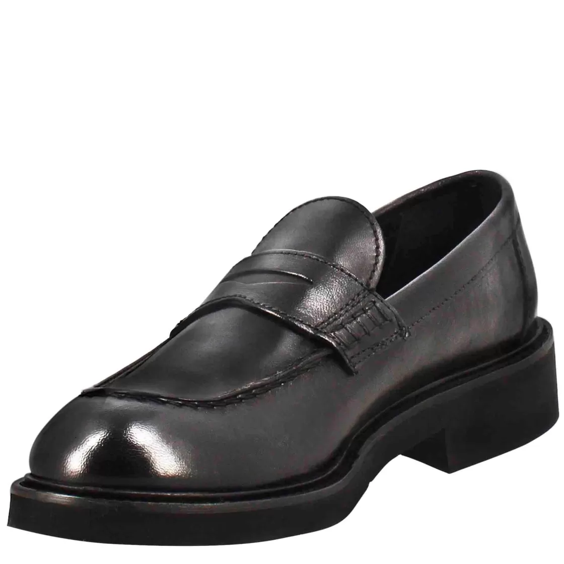 Fashion Leonardo Shoes Mocassino Da Donna Paupa In Pelle Lavata Colore Nero
