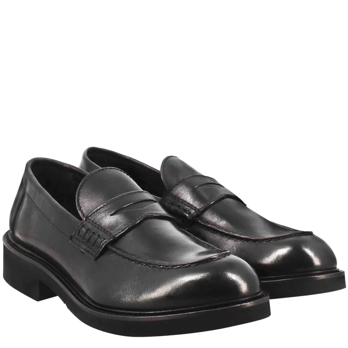Fashion Leonardo Shoes Mocassino Da Donna Paupa In Pelle Lavata Colore Nero