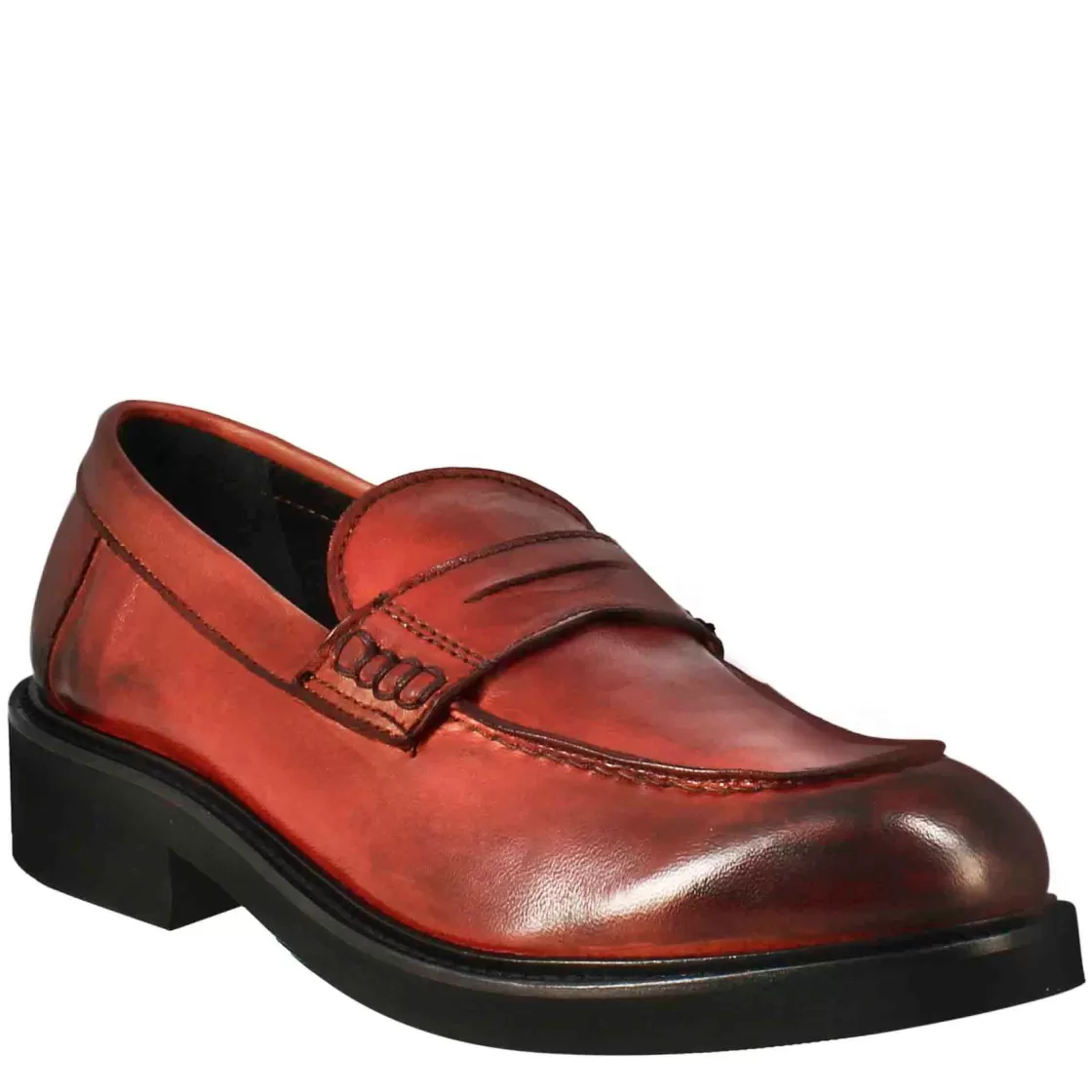 Store Leonardo Shoes Mocassino Da Donna Paupa In Pelle Lavata Colore Rosso