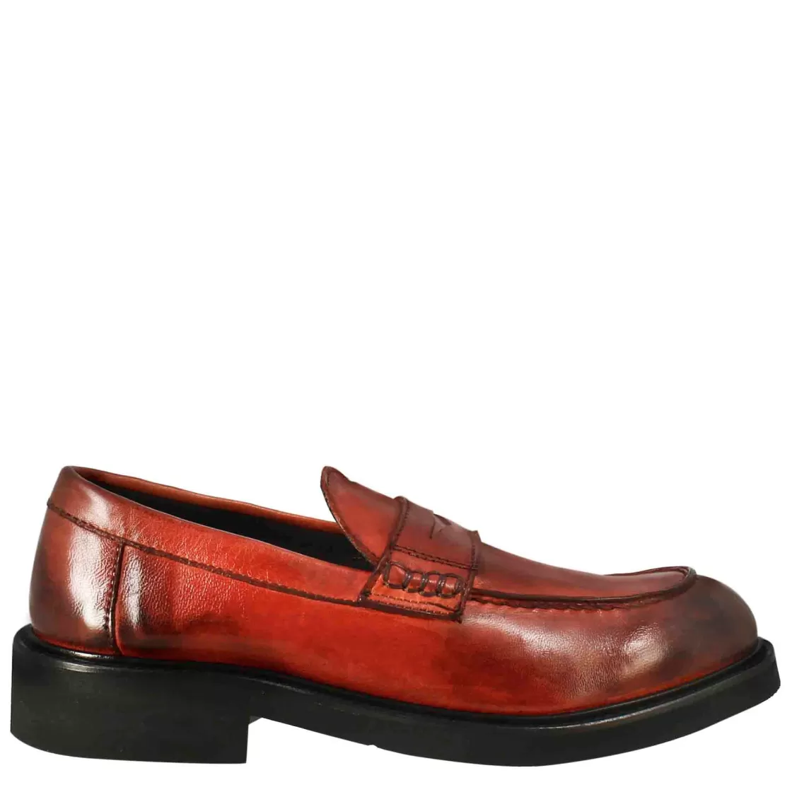 Store Leonardo Shoes Mocassino Da Donna Paupa In Pelle Lavata Colore Rosso