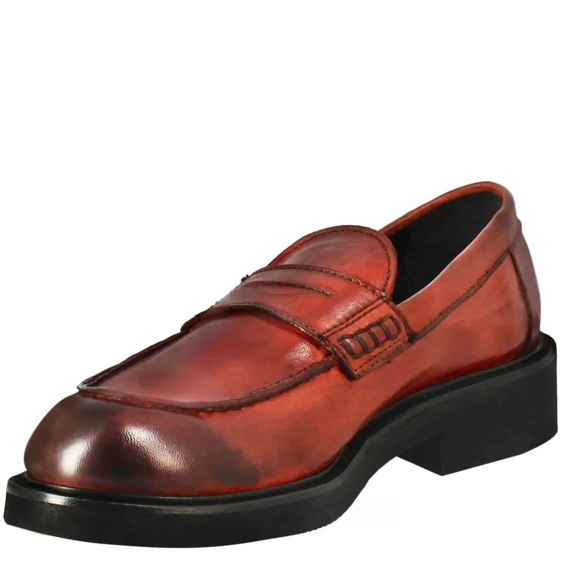 Store Leonardo Shoes Mocassino Da Donna Paupa In Pelle Lavata Colore Rosso