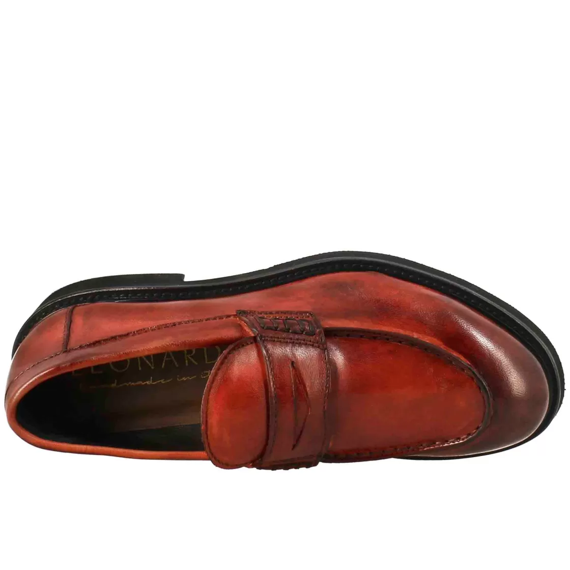 Store Leonardo Shoes Mocassino Da Donna Paupa In Pelle Lavata Colore Rosso