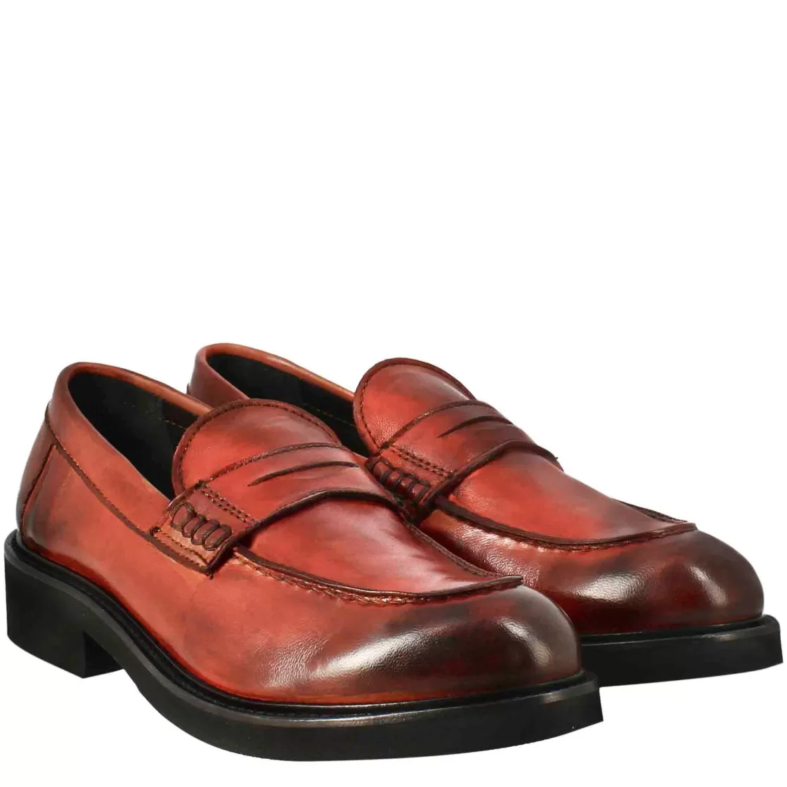 Store Leonardo Shoes Mocassino Da Donna Paupa In Pelle Lavata Colore Rosso