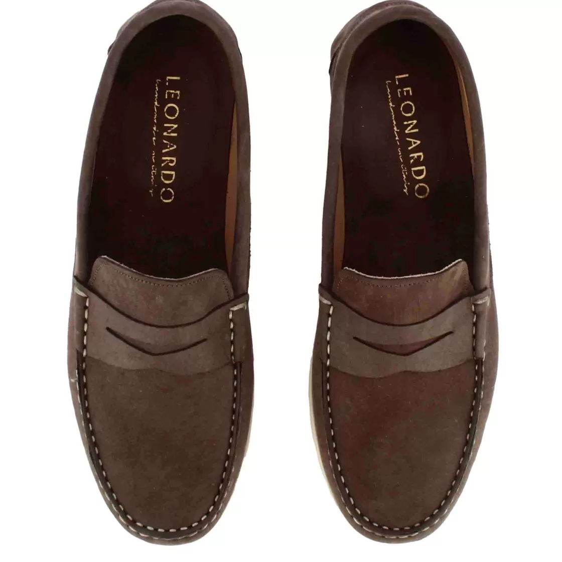 Store Leonardo Shoes Mocassino Da Uomo Casual Da Barca In Pelle Colore Marrone Scuro