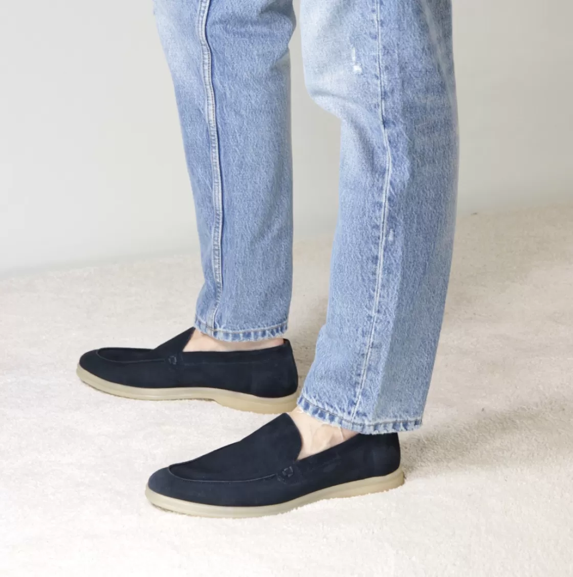 Shop Leonardo Shoes Mocassino Da Uomo Casual In Pelle Scamosciata Colore Blu