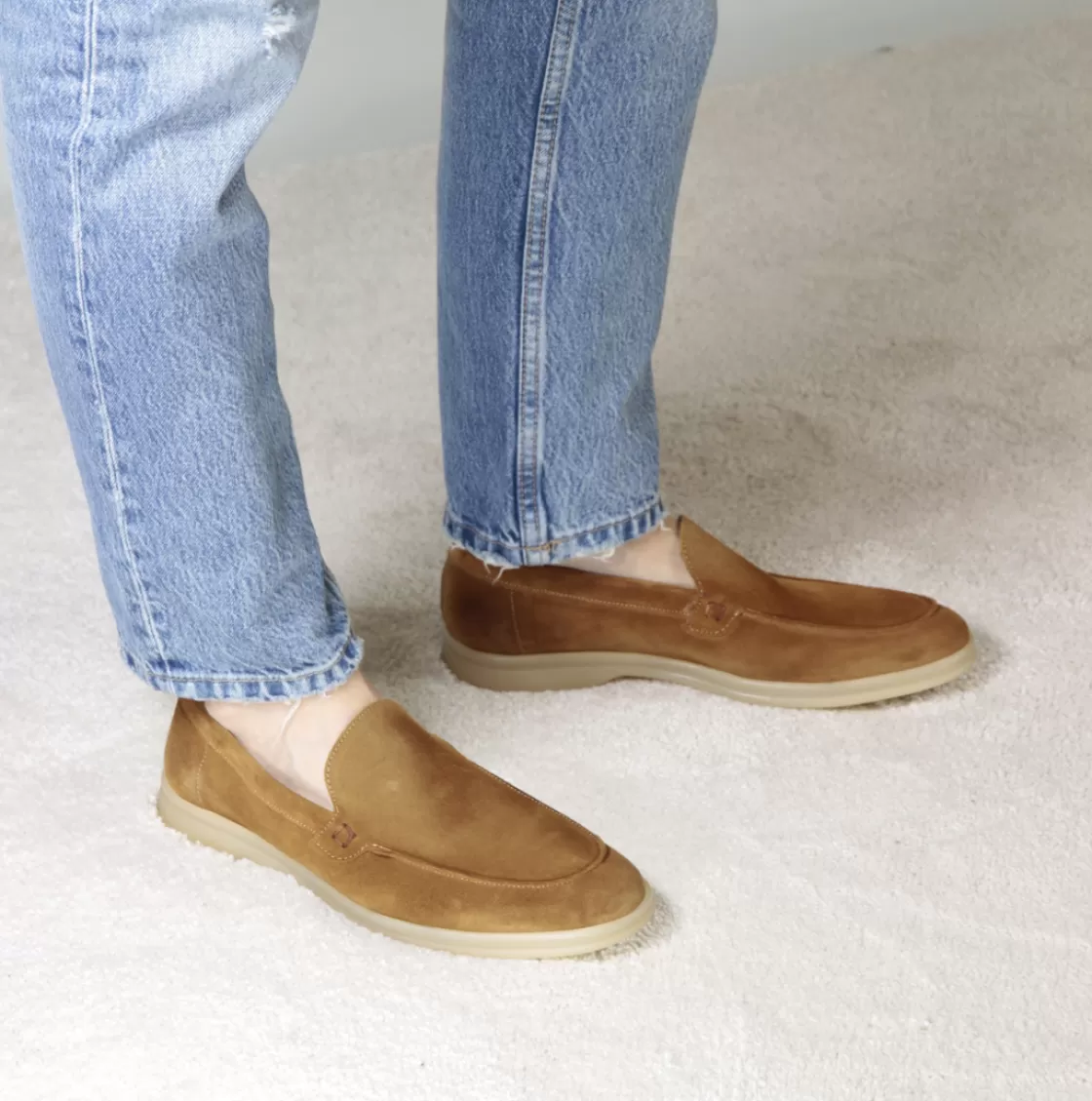 New Leonardo Shoes Mocassino Da Uomo Casual In Pelle Scamosciata Colore Marrone Chiaro