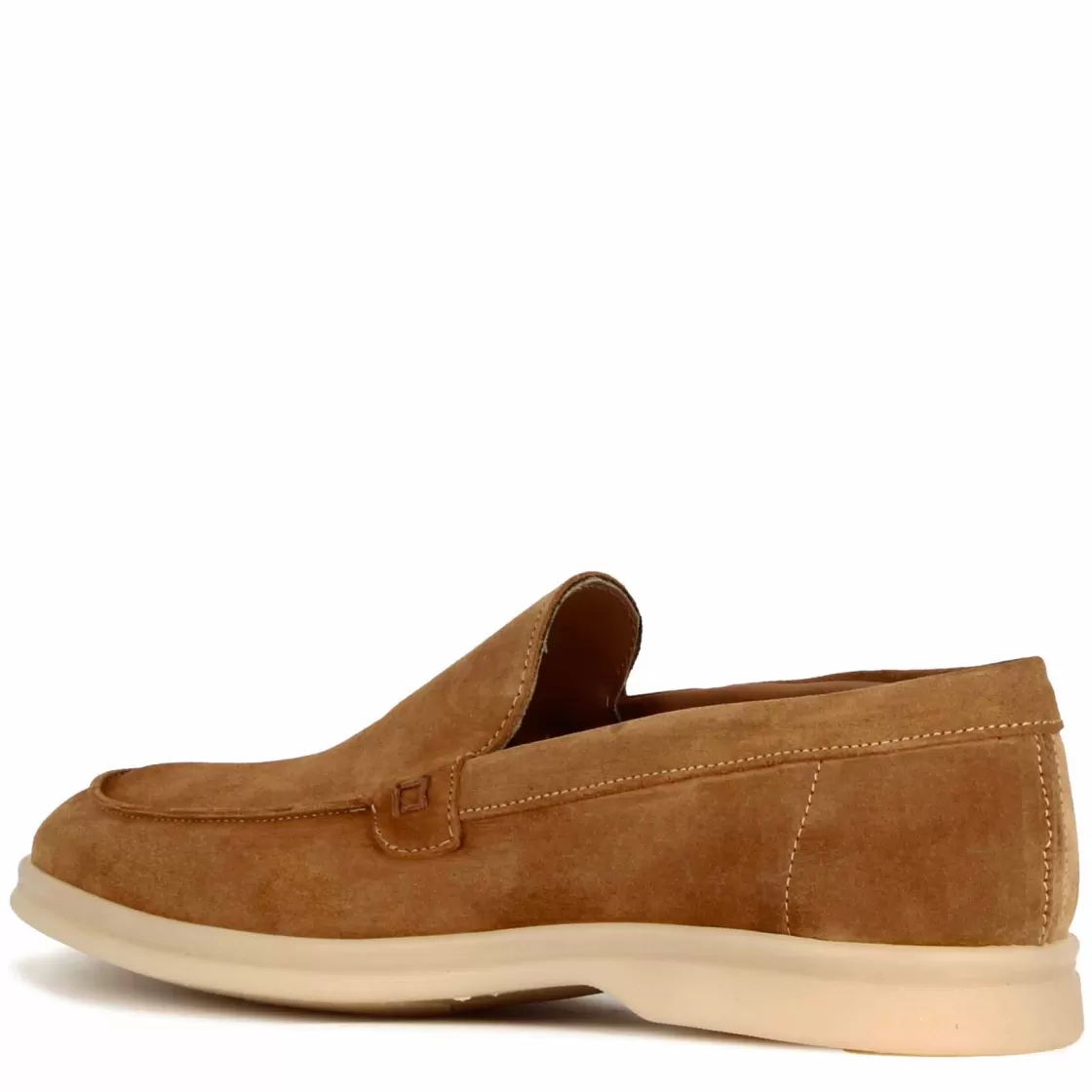 New Leonardo Shoes Mocassino Da Uomo Casual In Pelle Scamosciata Colore Marrone Chiaro