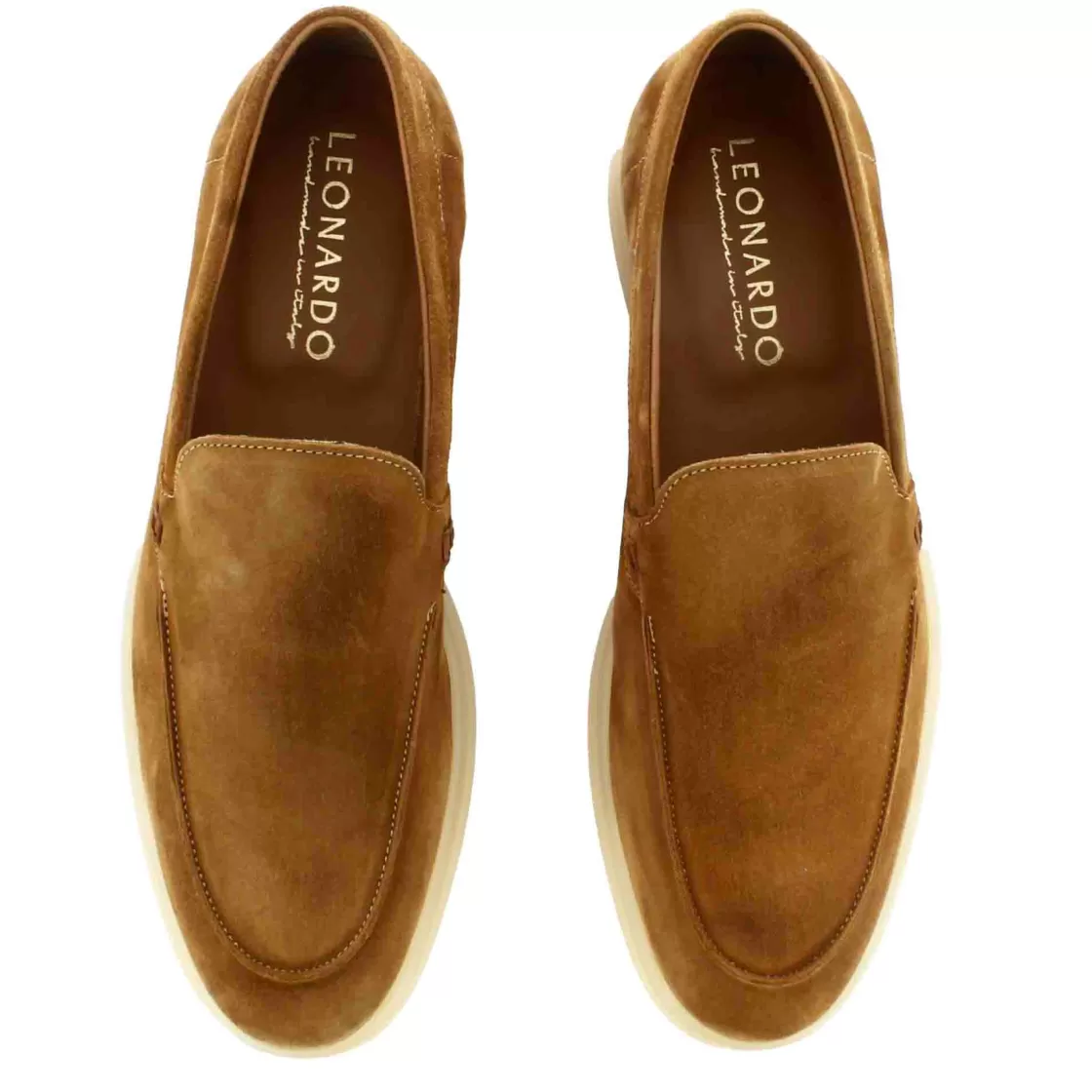 New Leonardo Shoes Mocassino Da Uomo Casual In Pelle Scamosciata Colore Marrone Chiaro