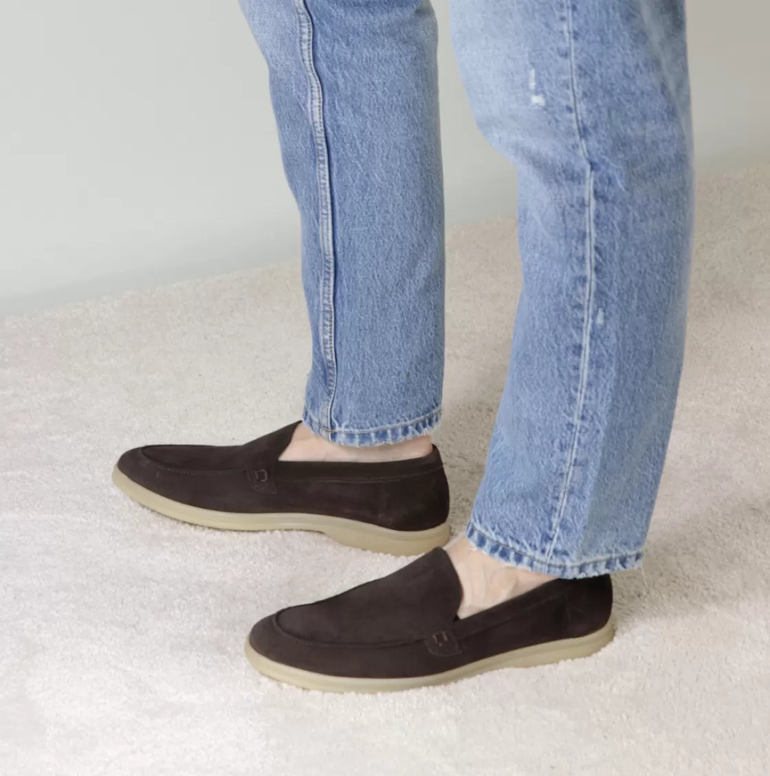 Outlet Leonardo Shoes Mocassino Da Uomo Casual In Pelle Scamosciata Colore Marrone Scuro