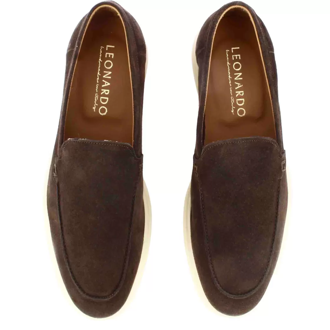 Outlet Leonardo Shoes Mocassino Da Uomo Casual In Pelle Scamosciata Colore Marrone Scuro
