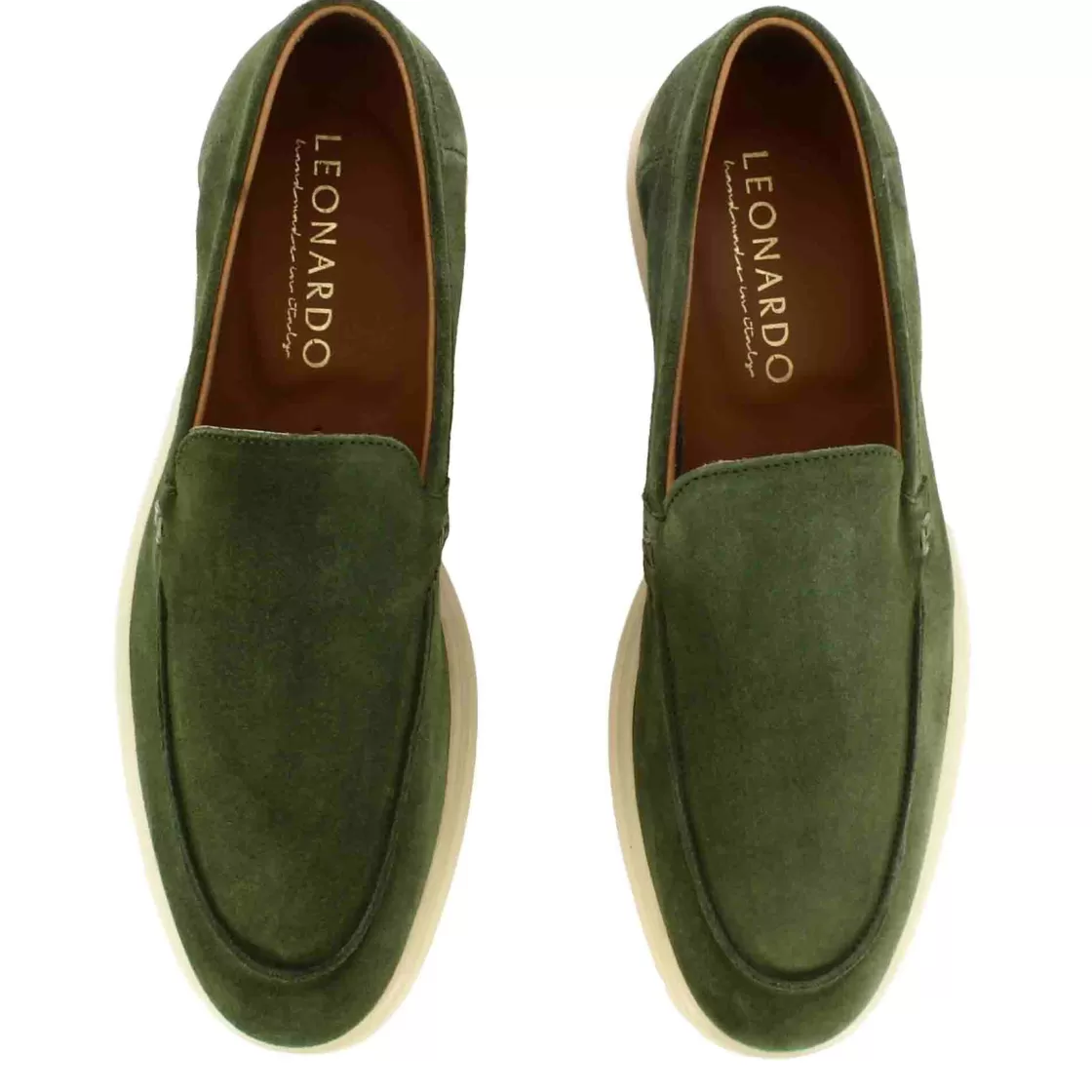 Discount Leonardo Shoes Mocassino Da Uomo Casual In Pelle Scamosciata Colore Verde