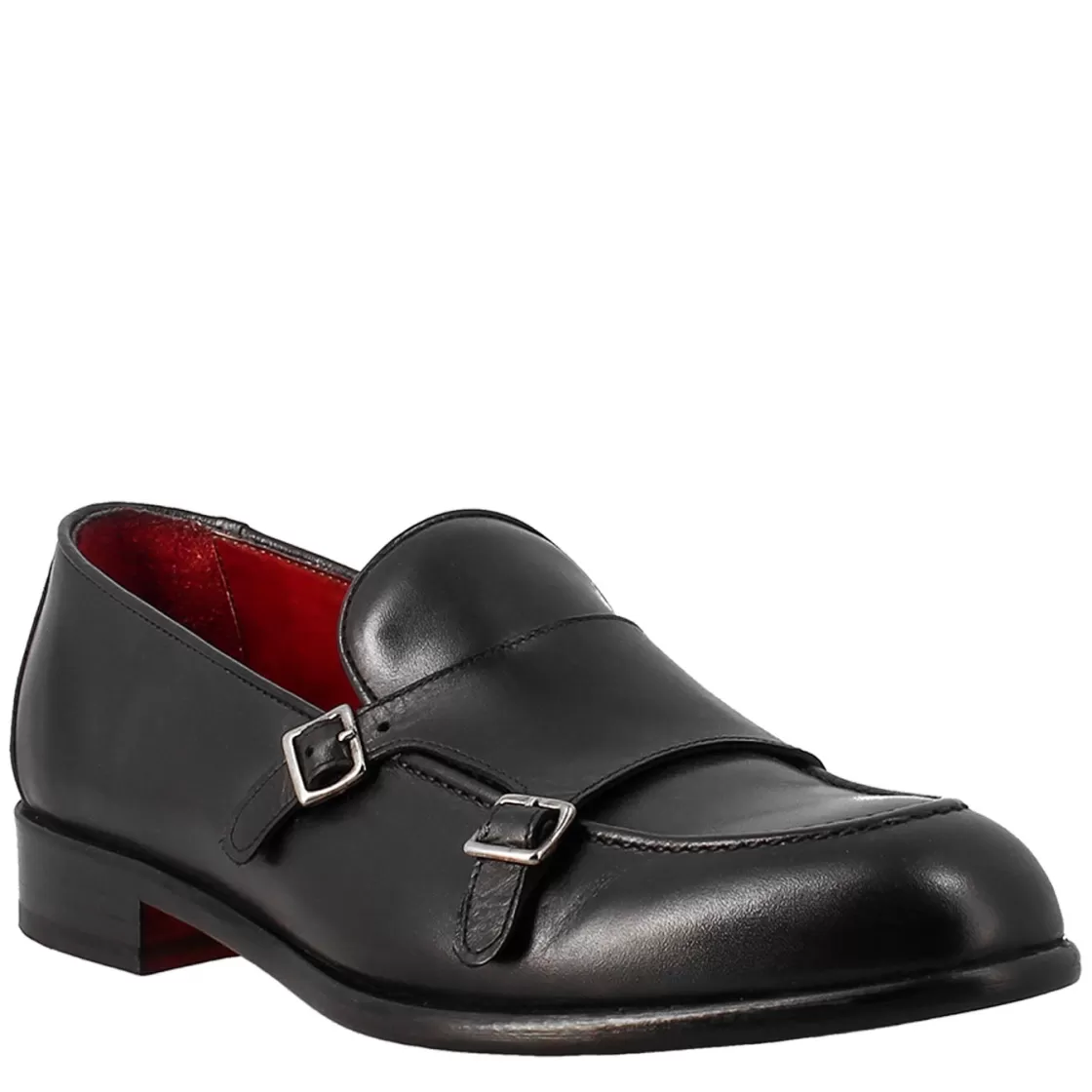 New Leonardo Shoes Mocassino Da Uomo Doppia Fibbia Colore Nero