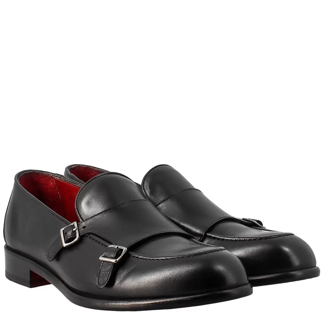 New Leonardo Shoes Mocassino Da Uomo Doppia Fibbia Colore Nero