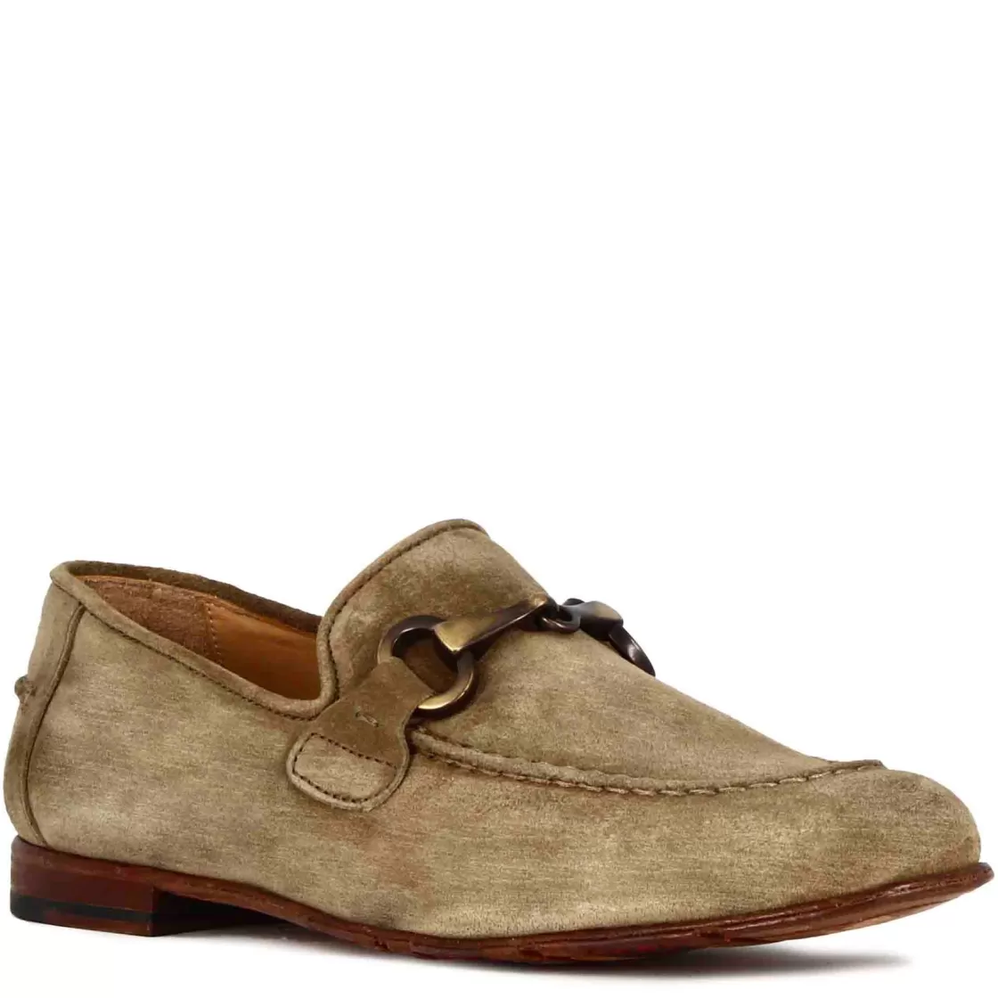 Store Leonardo Shoes Mocassino Da Uomo In Camoscio Colore Con Morsetto Colore Oro Beige