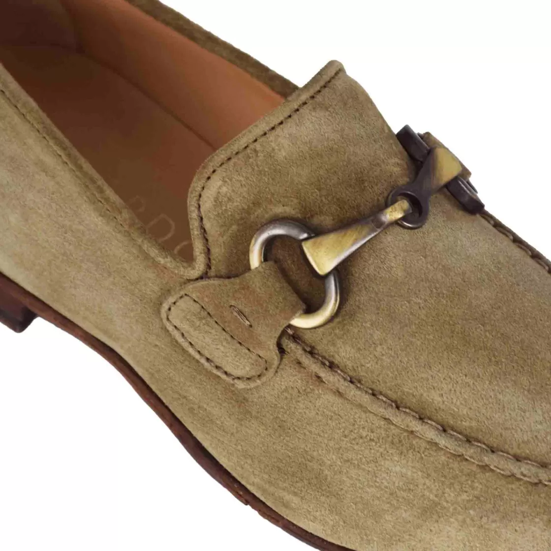 Store Leonardo Shoes Mocassino Da Uomo In Camoscio Colore Con Morsetto Colore Oro Beige