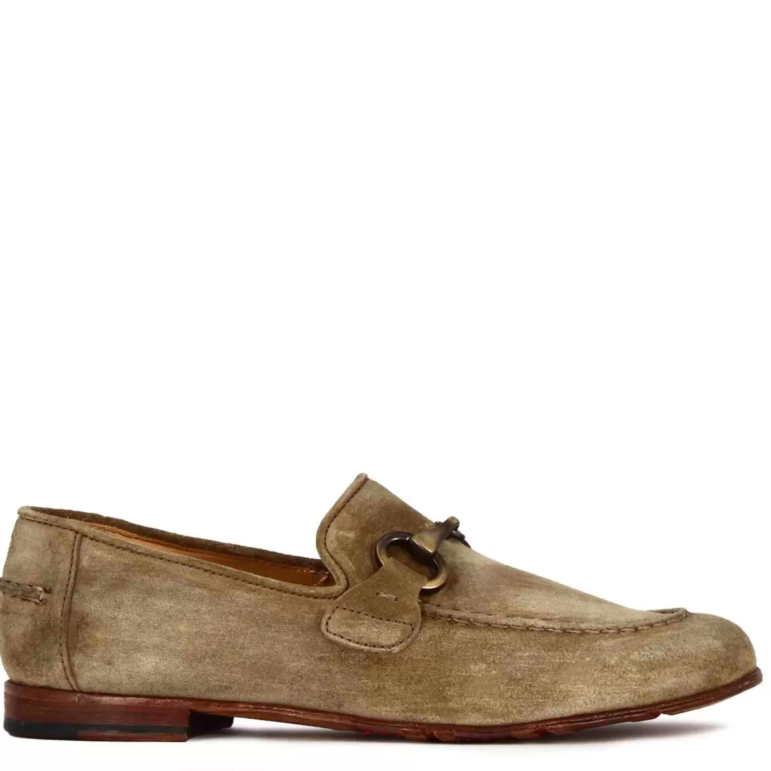Store Leonardo Shoes Mocassino Da Uomo In Camoscio Colore Con Morsetto Colore Oro Beige