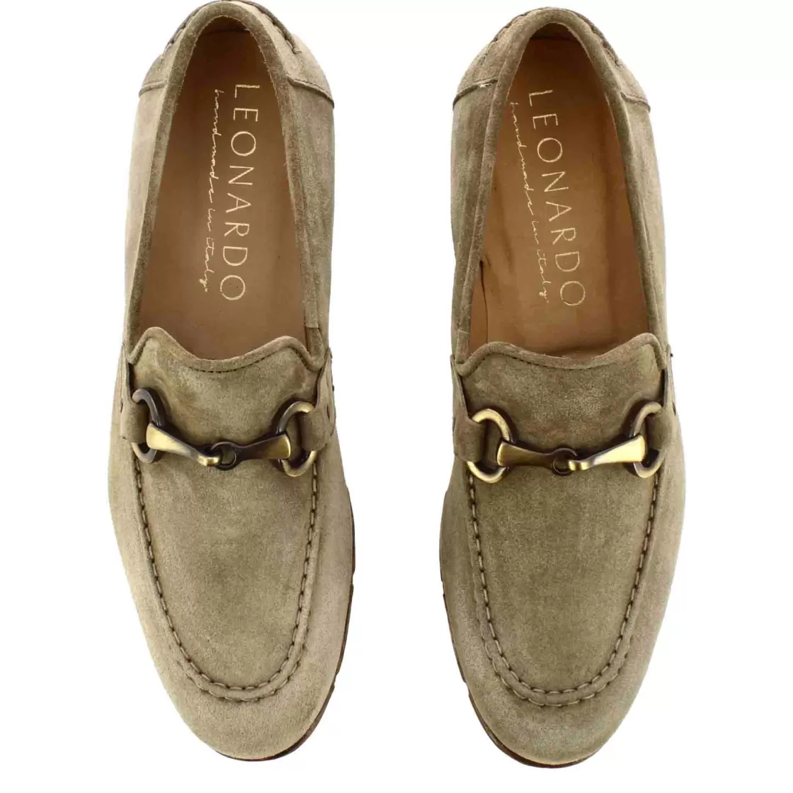 Store Leonardo Shoes Mocassino Da Uomo In Camoscio Colore Con Morsetto Colore Oro Beige