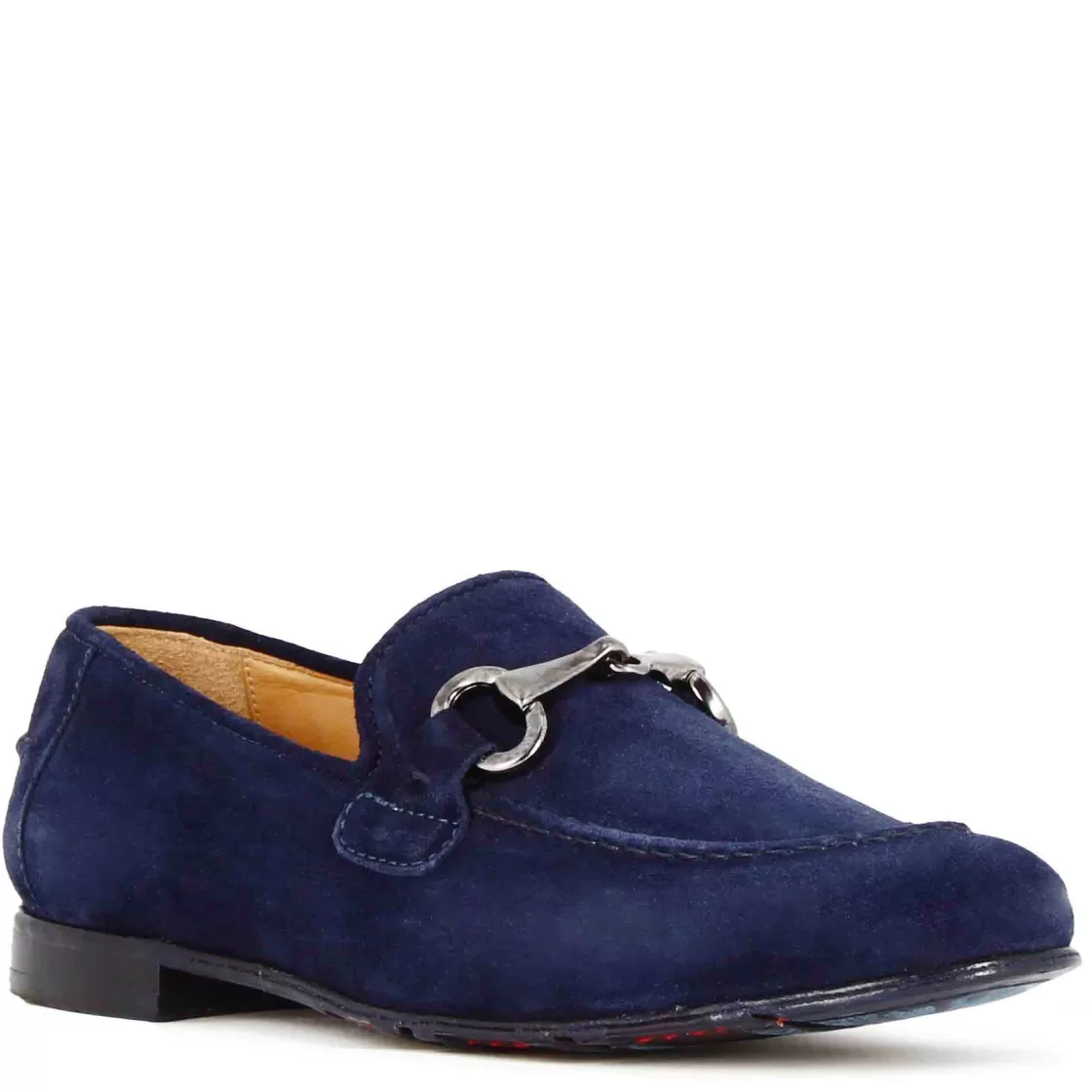 Shop Leonardo Shoes Mocassino Da Uomo In Camoscio Colore Con Morsetto Colore Argento Blu