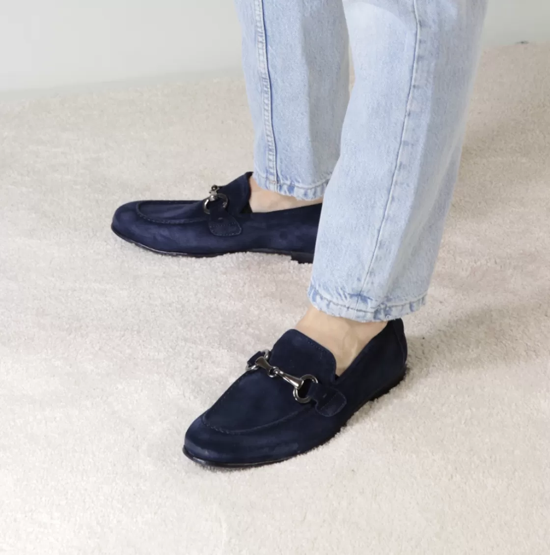 Shop Leonardo Shoes Mocassino Da Uomo In Camoscio Colore Con Morsetto Colore Argento Blu