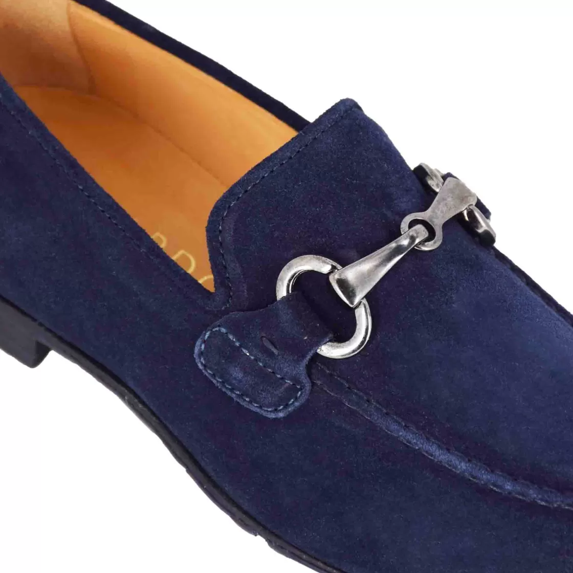 Shop Leonardo Shoes Mocassino Da Uomo In Camoscio Colore Con Morsetto Colore Argento Blu