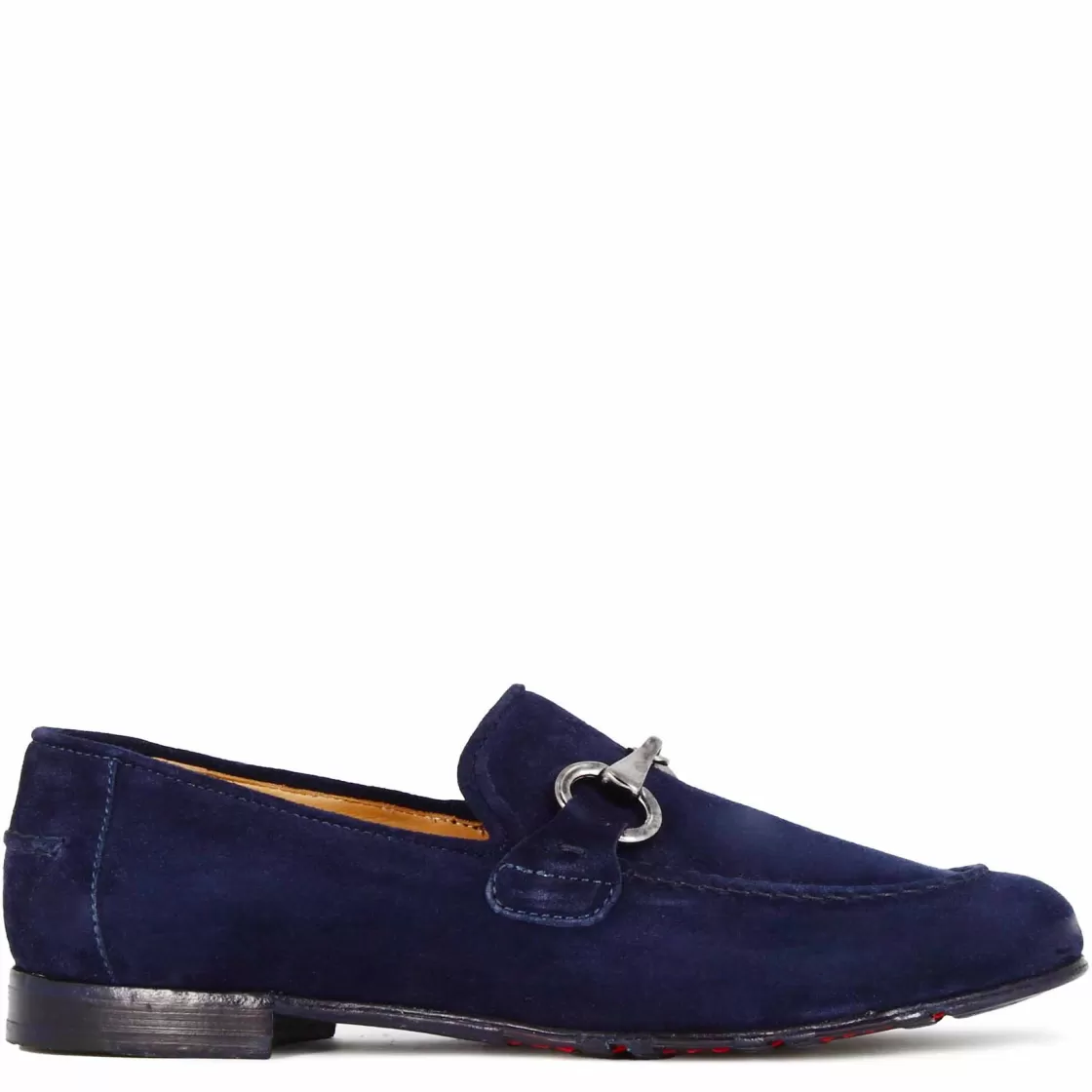 Shop Leonardo Shoes Mocassino Da Uomo In Camoscio Colore Con Morsetto Colore Argento Blu