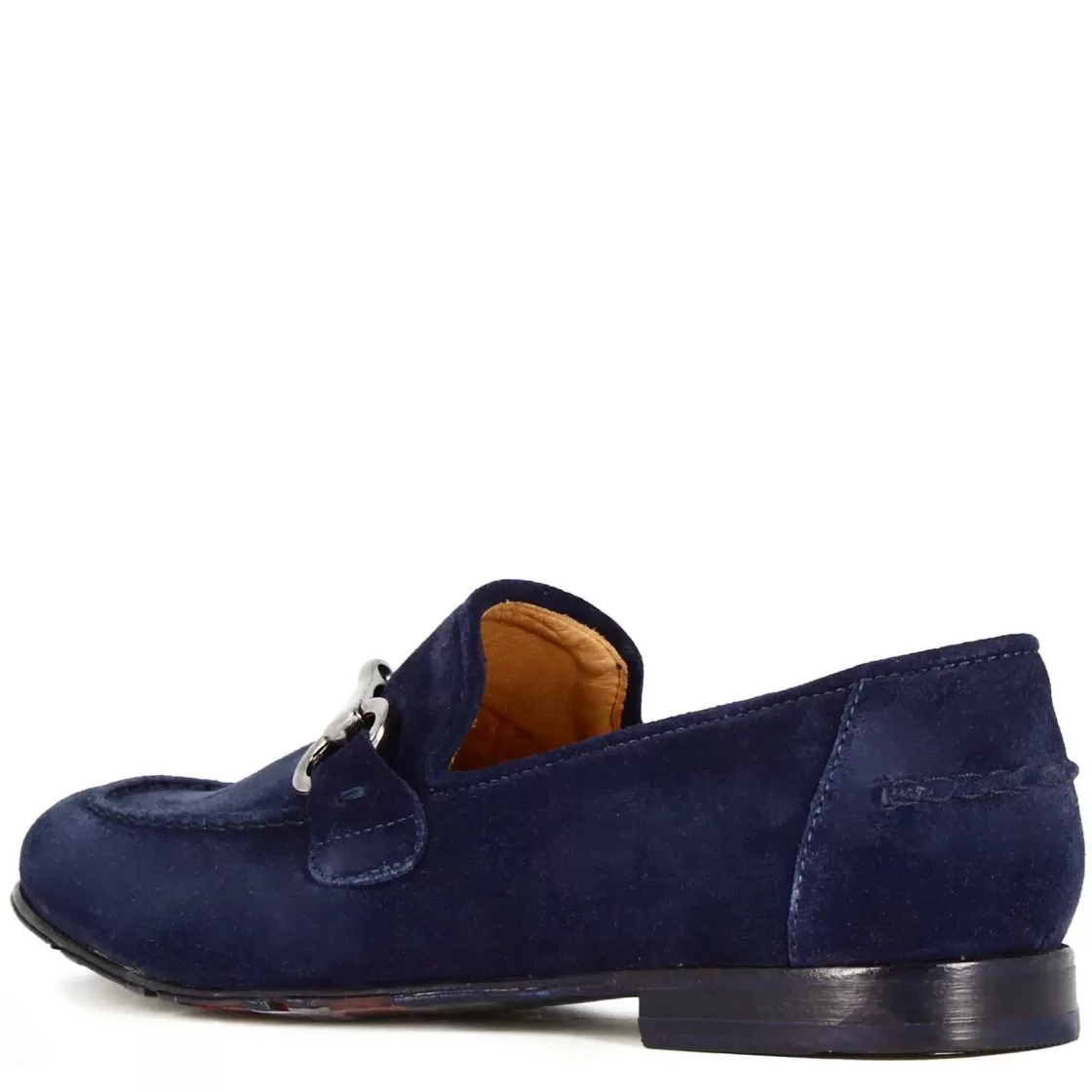 Shop Leonardo Shoes Mocassino Da Uomo In Camoscio Colore Con Morsetto Colore Argento Blu