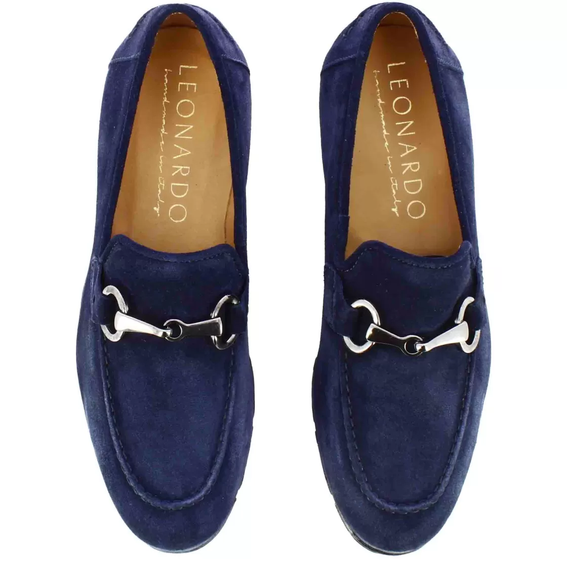 Shop Leonardo Shoes Mocassino Da Uomo In Camoscio Colore Con Morsetto Colore Argento Blu