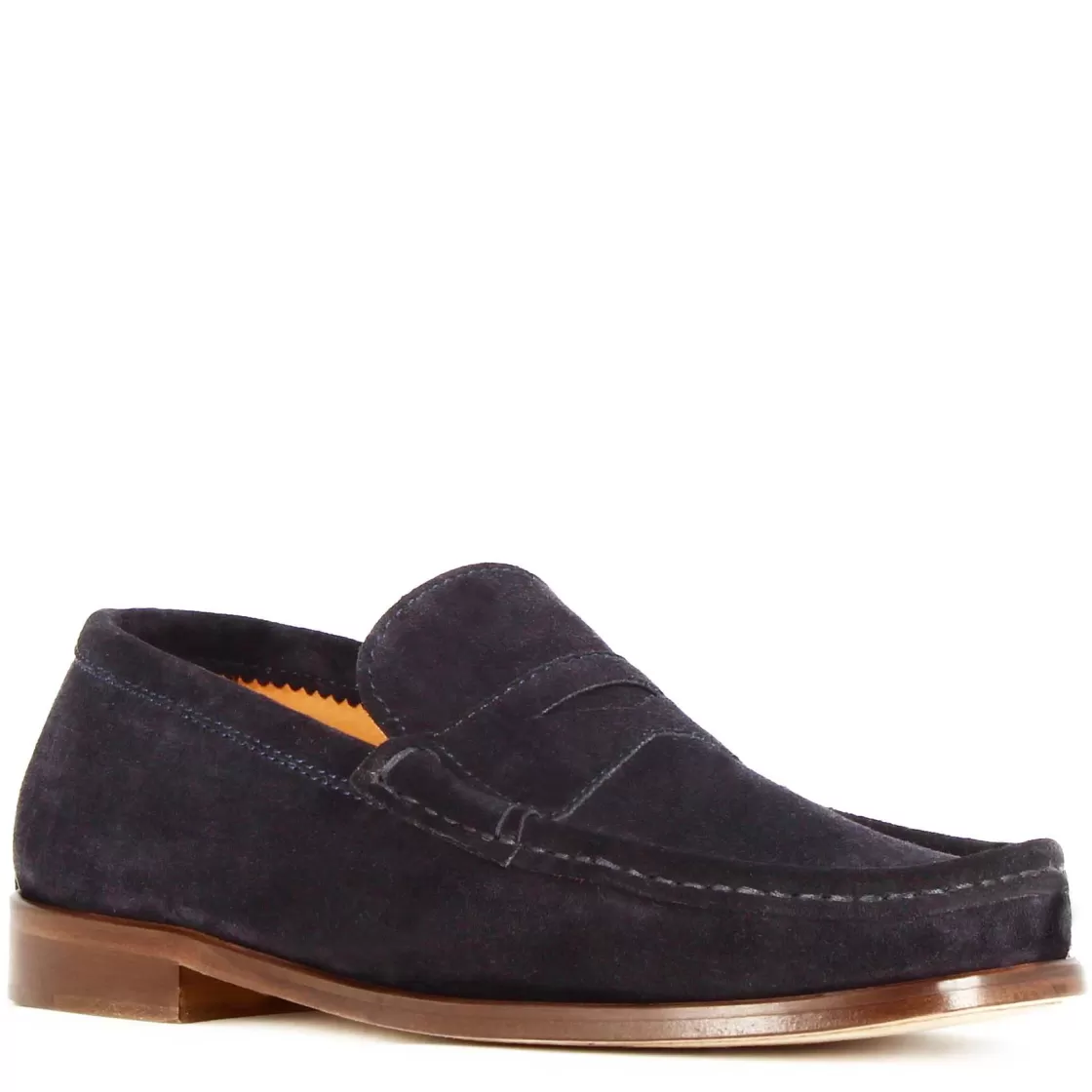 New Leonardo Shoes Mocassino Da Uomo In Camoscio Colore Fatto A Mano Blu Scuro