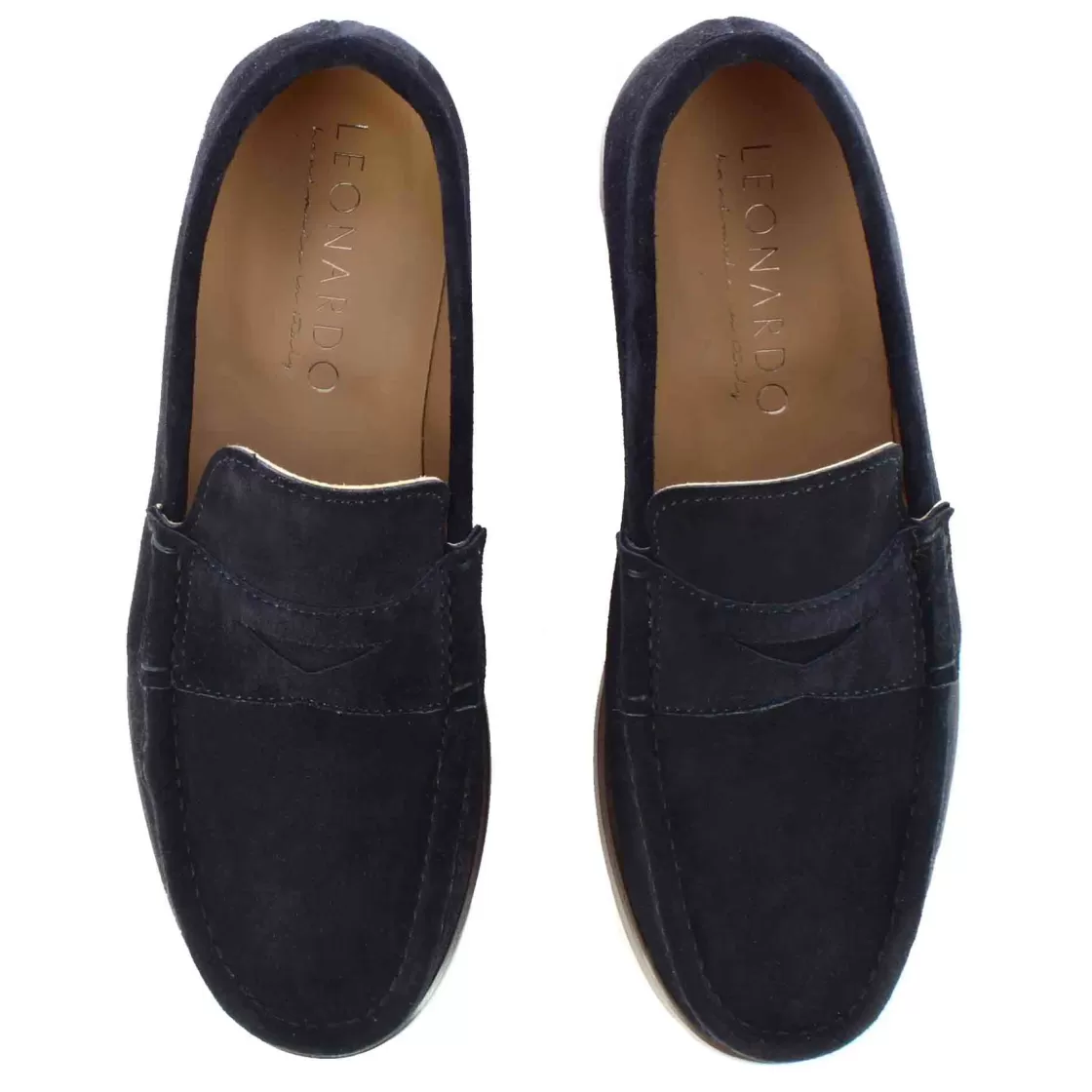 New Leonardo Shoes Mocassino Da Uomo In Camoscio Colore Fatto A Mano Blu Scuro