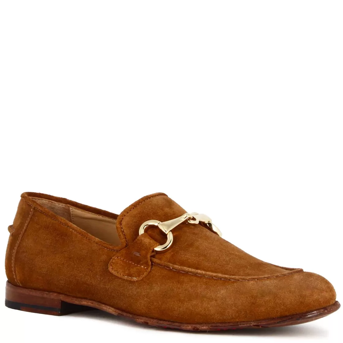 Cheap Leonardo Shoes Mocassino Da Uomo In Camoscio Colore Con Morsetto Colore Oro Marrone Chiaro