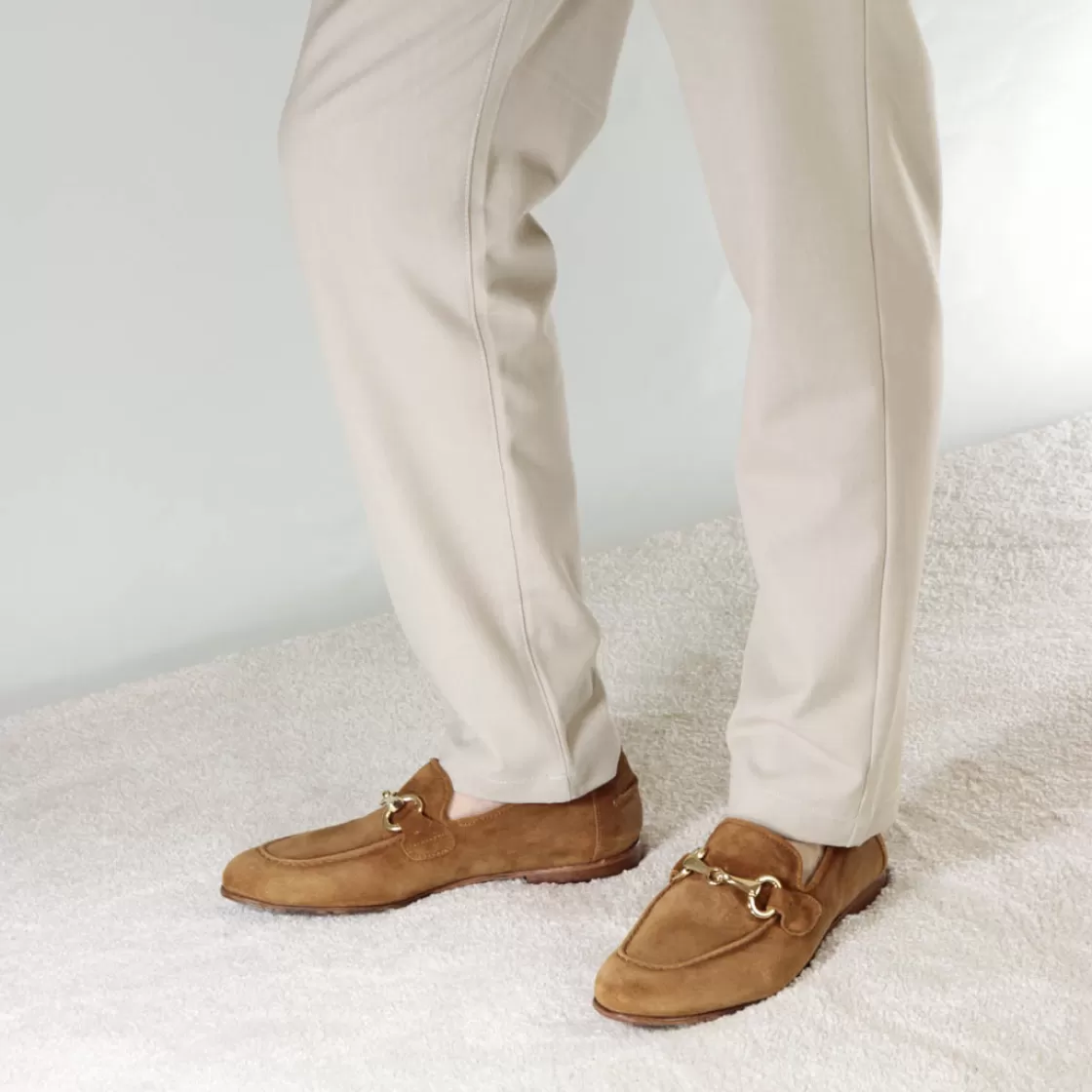 Cheap Leonardo Shoes Mocassino Da Uomo In Camoscio Colore Con Morsetto Colore Oro Marrone Chiaro