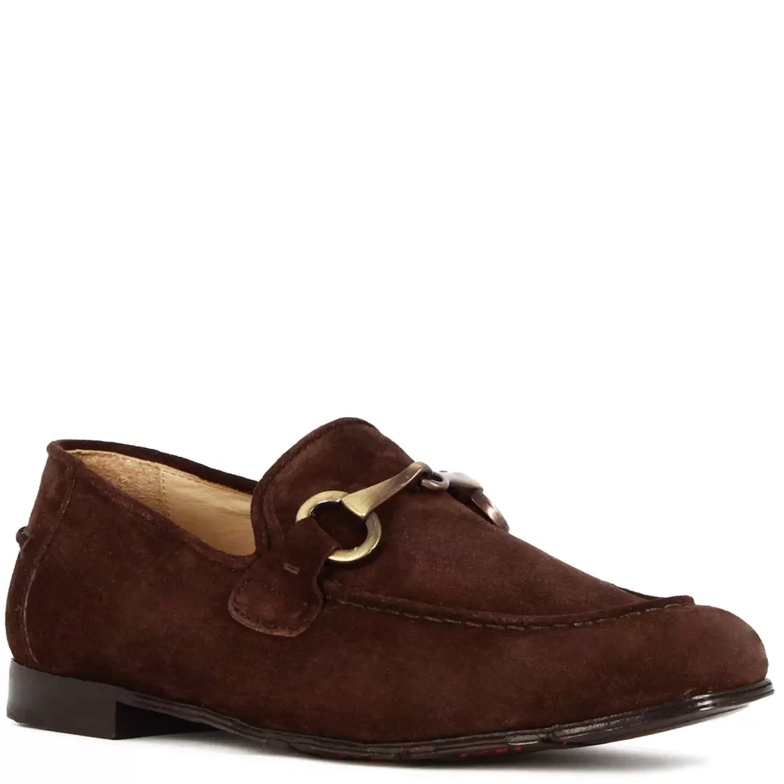 Cheap Leonardo Shoes Mocassino Da Uomo In Camoscio Colore Con Morsetto Colore Oro Marrone Scuro
