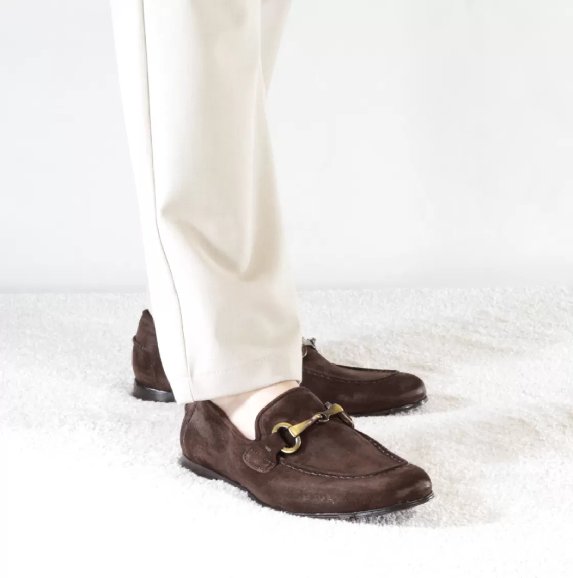 Cheap Leonardo Shoes Mocassino Da Uomo In Camoscio Colore Con Morsetto Colore Oro Marrone Scuro