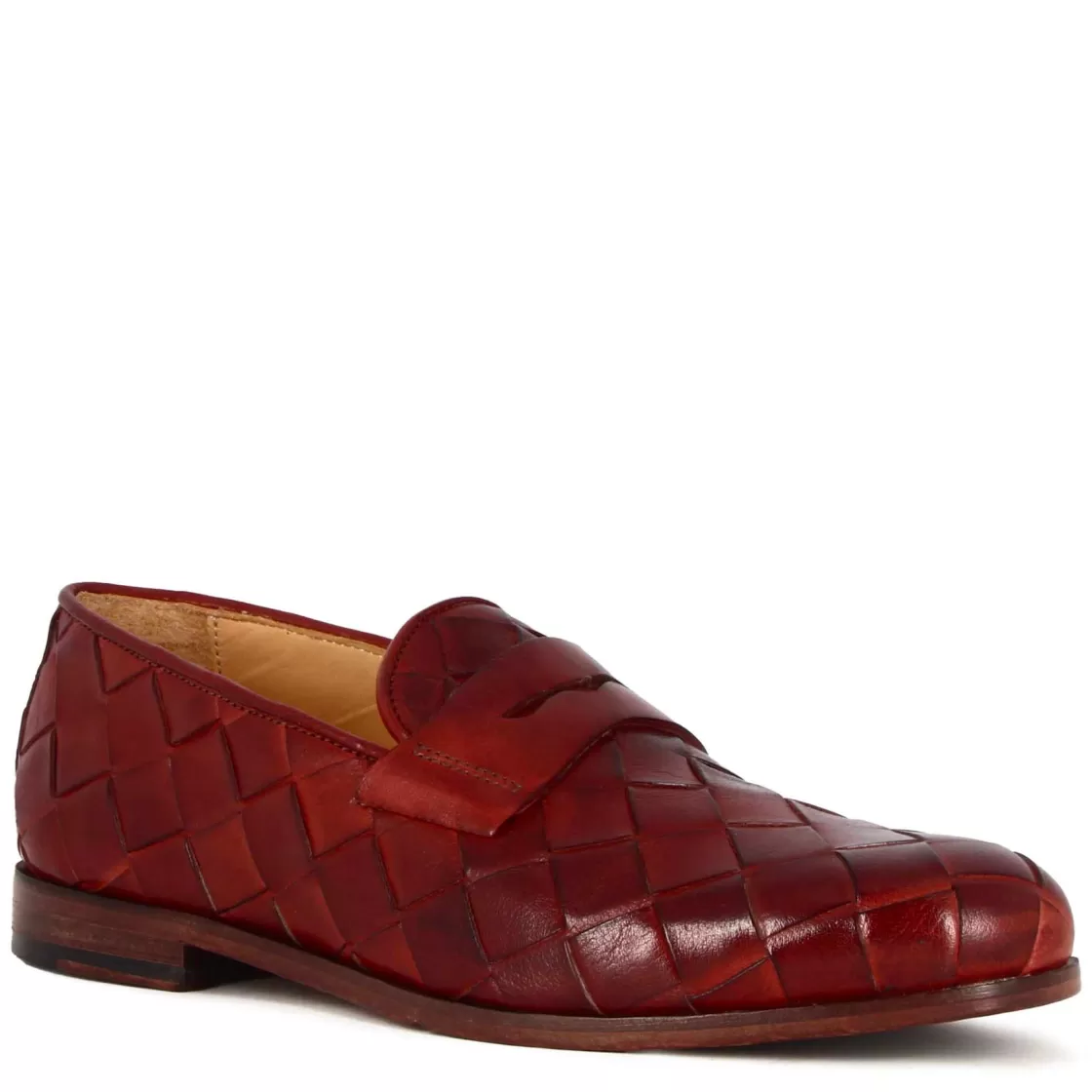Outlet Leonardo Shoes Mocassino Da Uomo In Pelle Intrecciata Colore Fatti A Mano Rosso