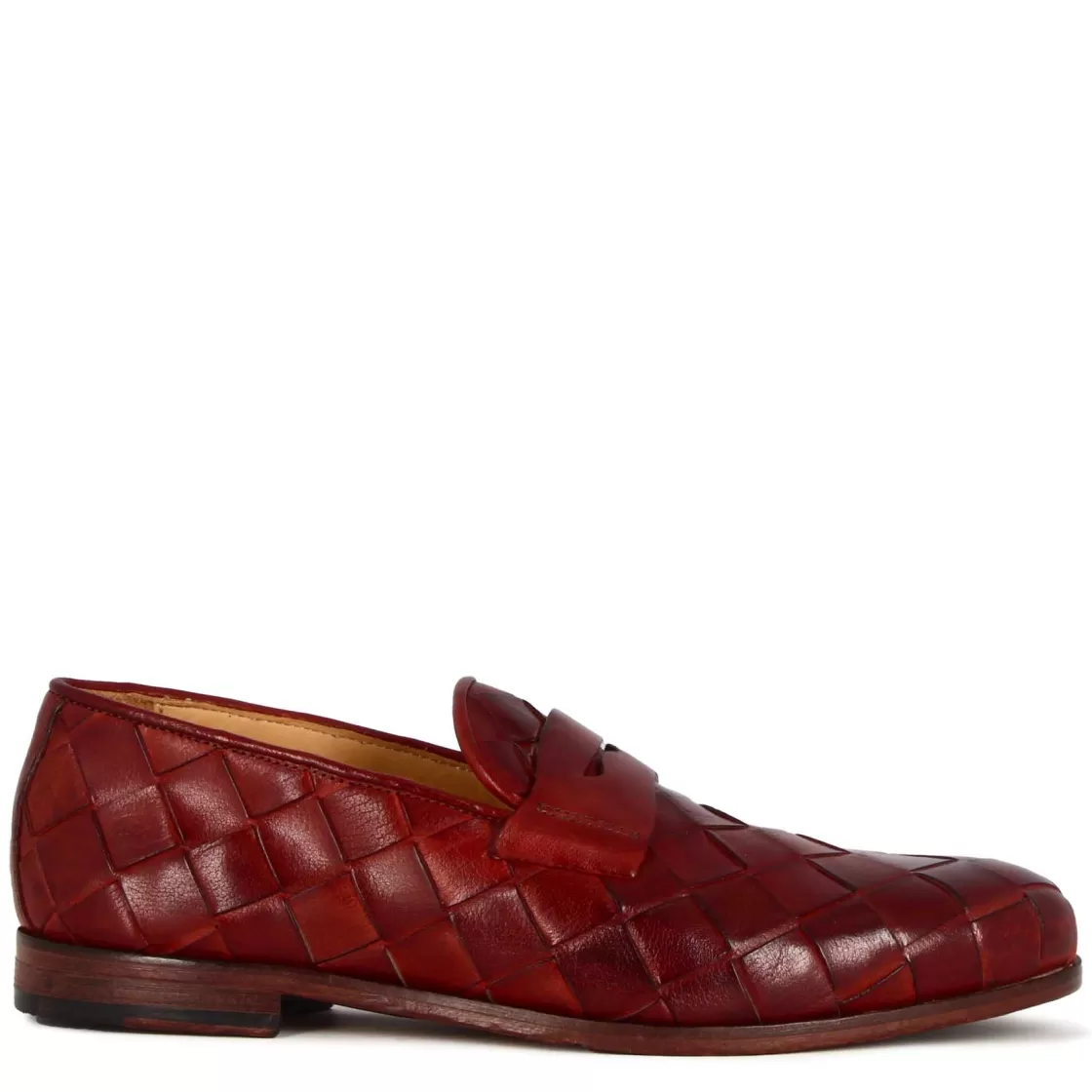 Outlet Leonardo Shoes Mocassino Da Uomo In Pelle Intrecciata Colore Fatti A Mano Rosso