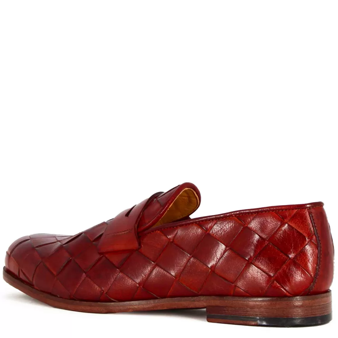Outlet Leonardo Shoes Mocassino Da Uomo In Pelle Intrecciata Colore Fatti A Mano Rosso
