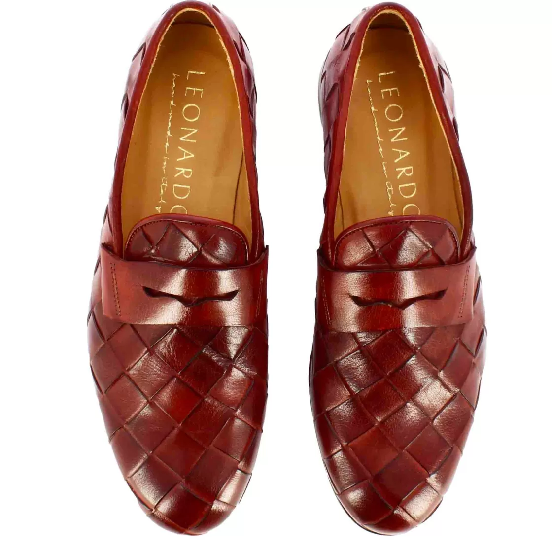 Outlet Leonardo Shoes Mocassino Da Uomo In Pelle Intrecciata Colore Fatti A Mano Rosso