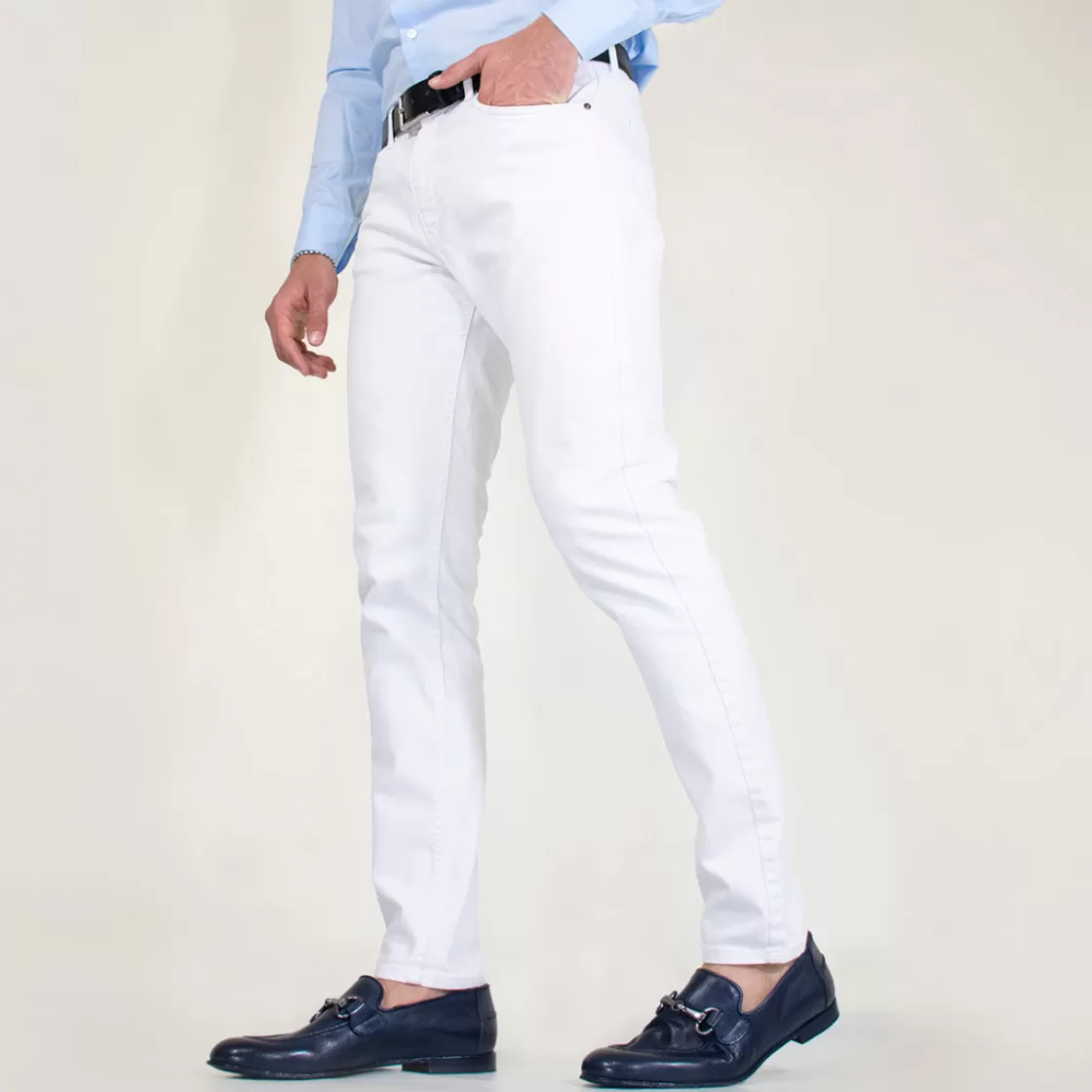 Sale Leonardo Shoes Mocassino Da Uomo In Pelle Liscia Colore Con Morsetto Blu