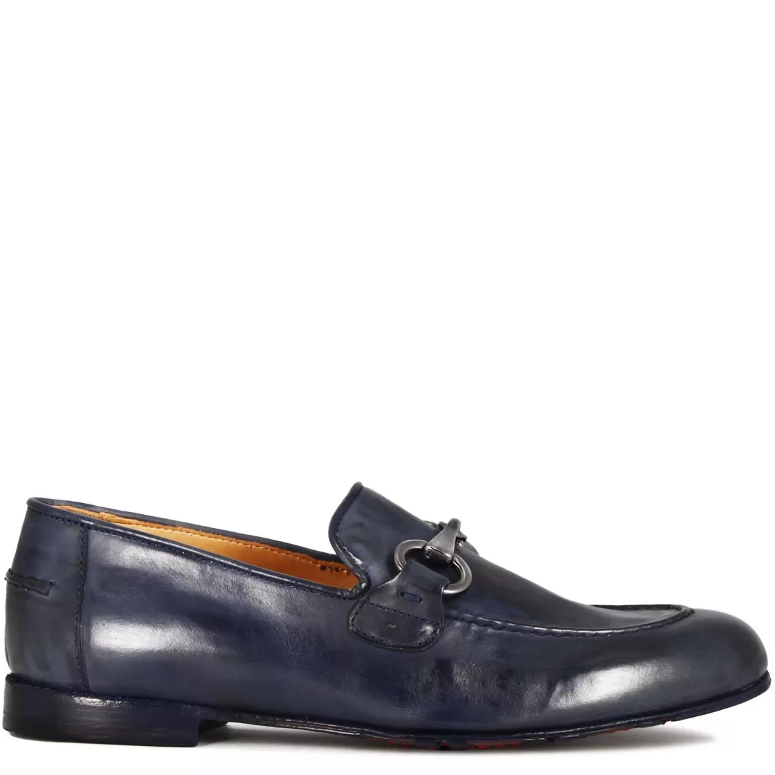 Sale Leonardo Shoes Mocassino Da Uomo In Pelle Liscia Colore Con Morsetto Blu