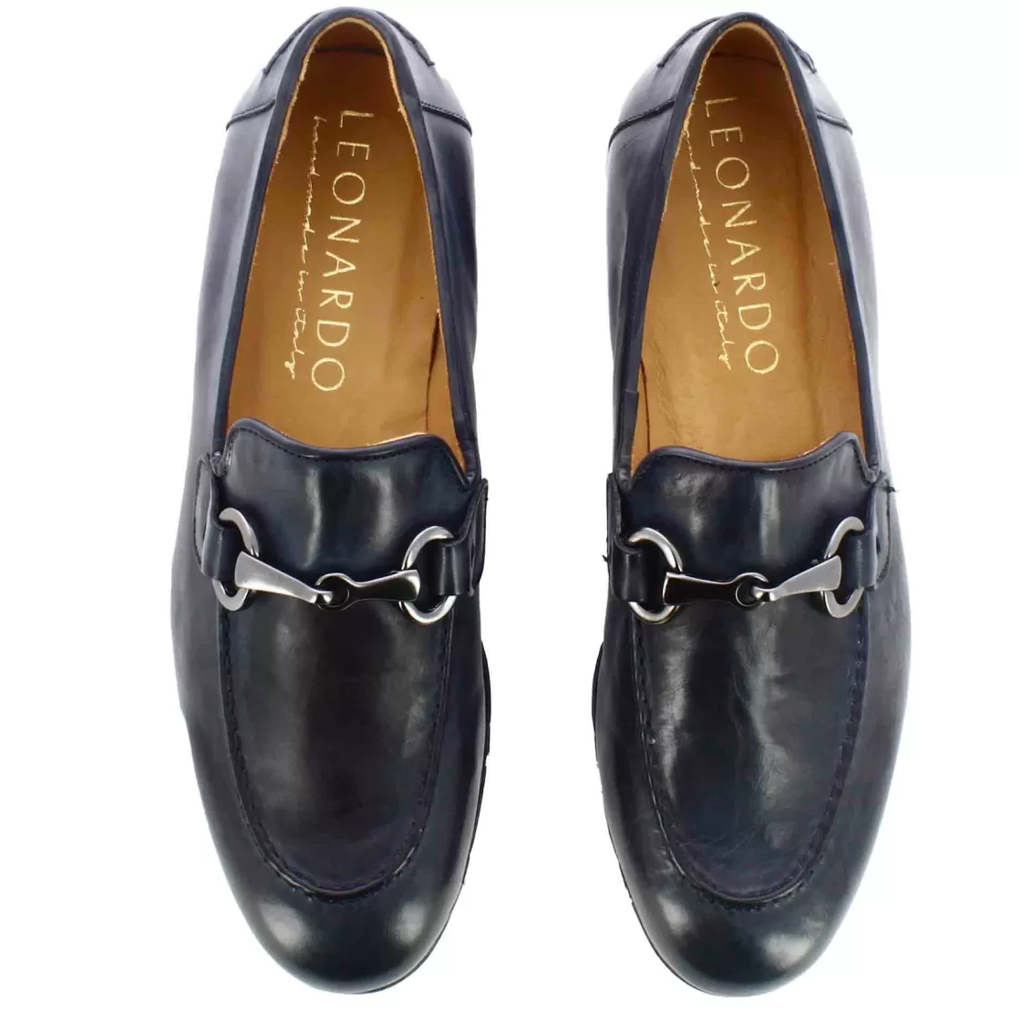 Sale Leonardo Shoes Mocassino Da Uomo In Pelle Liscia Colore Con Morsetto Blu