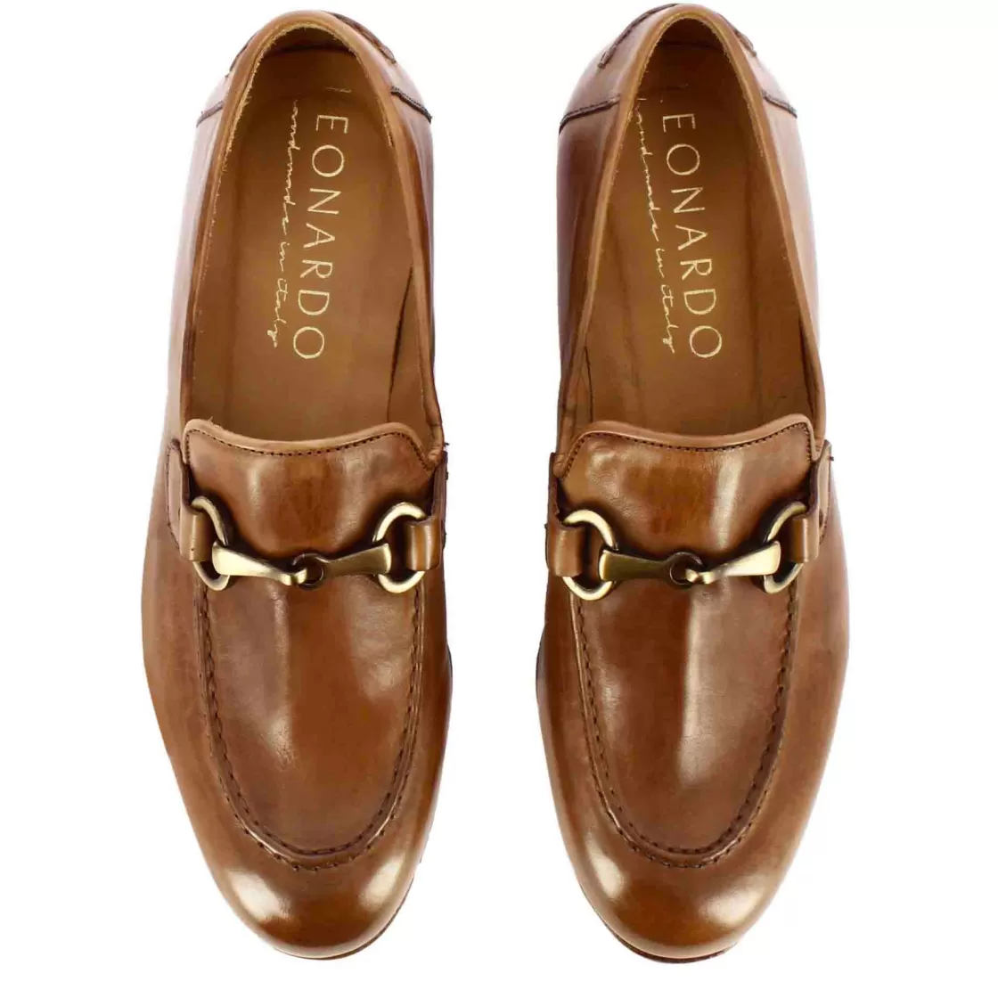 Hot Leonardo Shoes Mocassino Da Uomo In Pelle Liscia Colore Con Morsetto Marrone