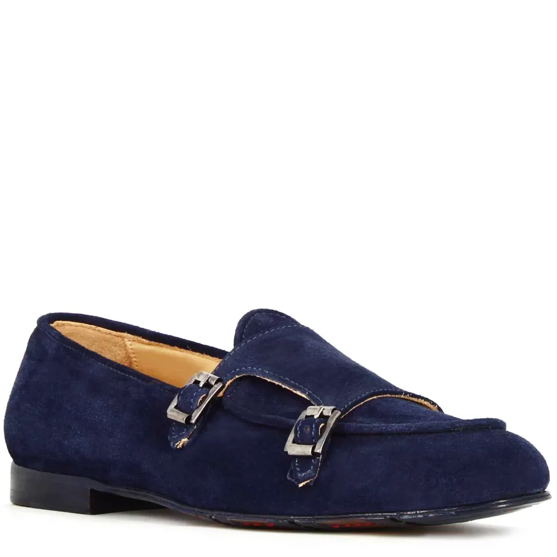 Online Leonardo Shoes Mocassino Da Uomo In Pelle Scamosciata Colore Con Doppia Fibbia Blu