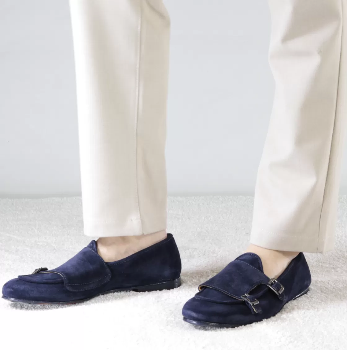 Online Leonardo Shoes Mocassino Da Uomo In Pelle Scamosciata Colore Con Doppia Fibbia Blu