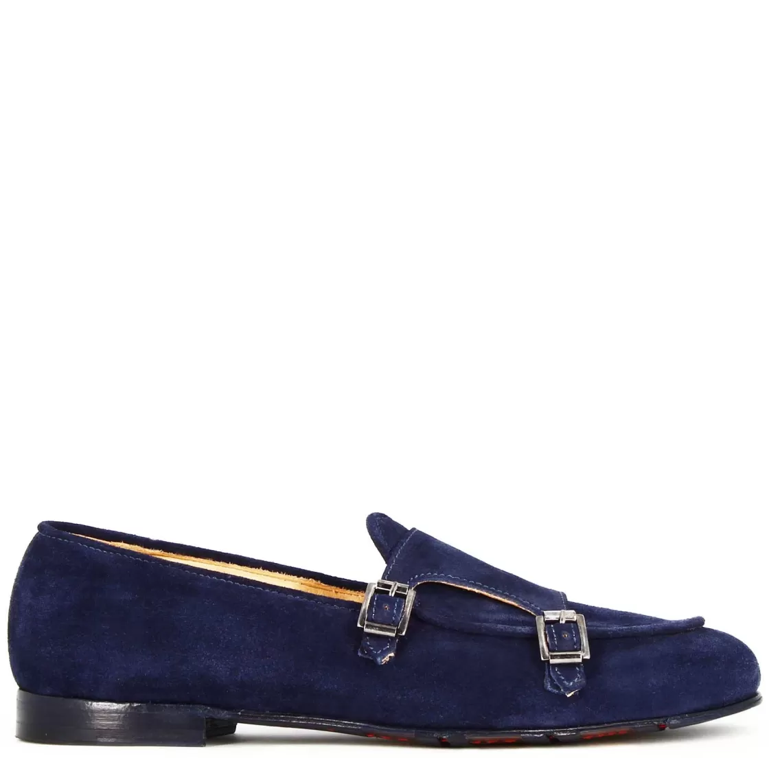 Online Leonardo Shoes Mocassino Da Uomo In Pelle Scamosciata Colore Con Doppia Fibbia Blu