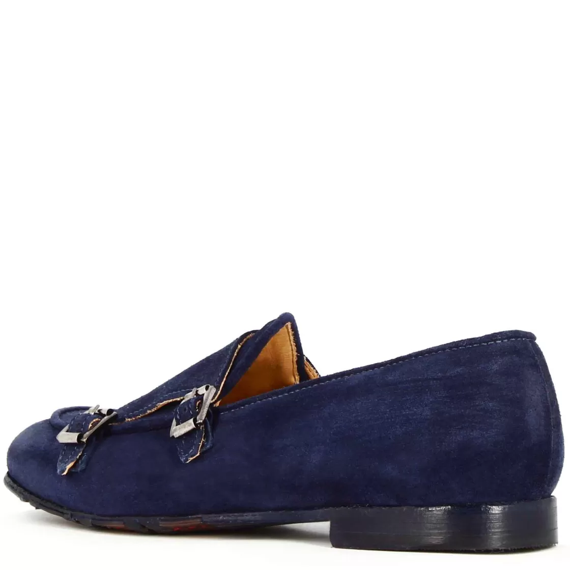 Online Leonardo Shoes Mocassino Da Uomo In Pelle Scamosciata Colore Con Doppia Fibbia Blu