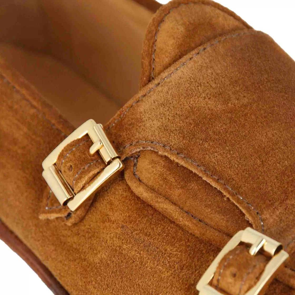 Outlet Leonardo Shoes Mocassino Da Uomo In Pelle Scamosciata Colore Con Doppia Fibbia Marrone Chiaro