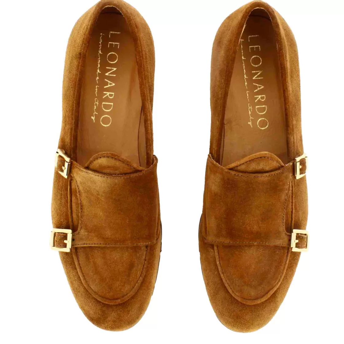 Outlet Leonardo Shoes Mocassino Da Uomo In Pelle Scamosciata Colore Con Doppia Fibbia Marrone Chiaro