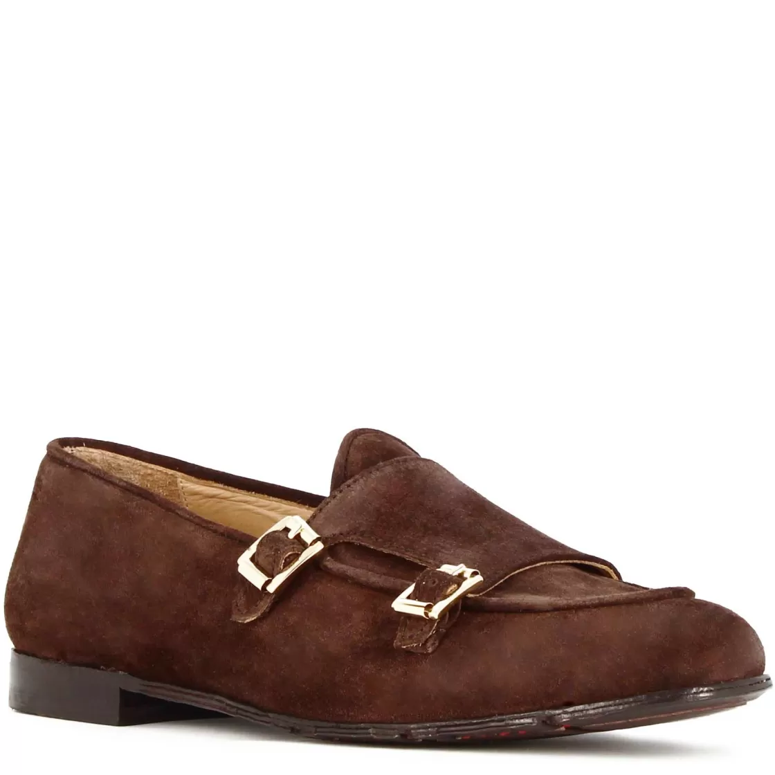 Online Leonardo Shoes Mocassino Da Uomo In Pelle Scamosciata Colore Con Doppia Fibbia Marrone Scuro
