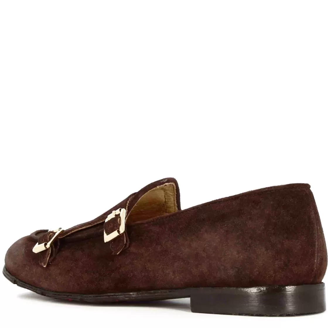 Online Leonardo Shoes Mocassino Da Uomo In Pelle Scamosciata Colore Con Doppia Fibbia Marrone Scuro