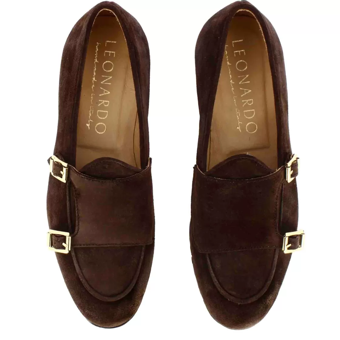 Online Leonardo Shoes Mocassino Da Uomo In Pelle Scamosciata Colore Con Doppia Fibbia Marrone Scuro